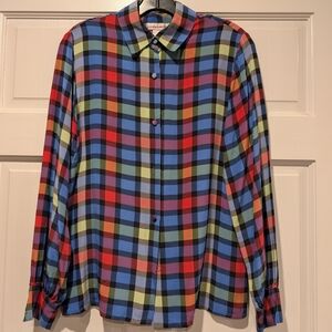 VTG Y2K The Limited Silk 90s Plaid Rainbow Button Down Collar Shirt Fun Retro